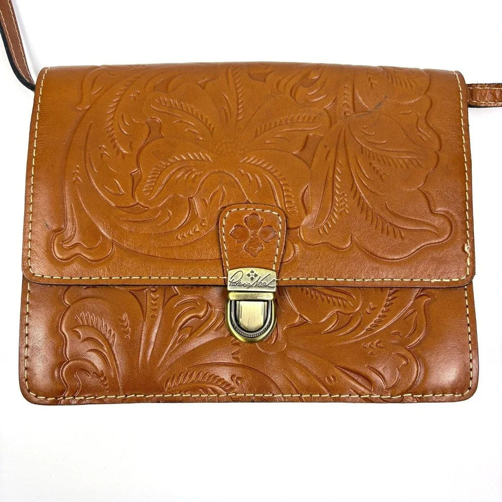 Patricia Nash Lanza Crossbody Clutch Organizer Tooled Leather Brown Floral Antig - Picture 3 of 16
